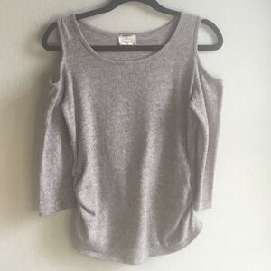 Cold shoulder pink/black lightweight knit round  neck sweater top boho hippie